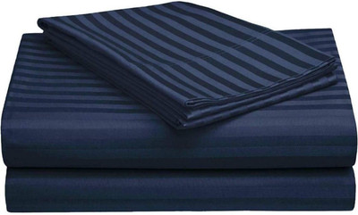 wholesaleindia Cotton King Flat 230 TC Striped Bedsheet(Pack of 1, Blue)
