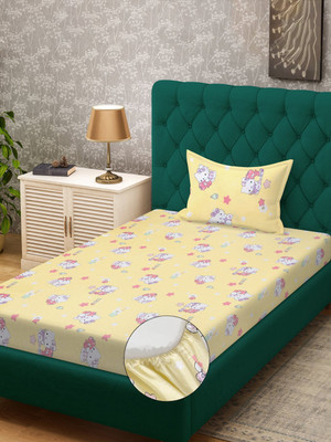 Klotthe 400 TC Cotton Single Printed Fitted (Elastic) Bedsheet(Pack of 1, Yellow)