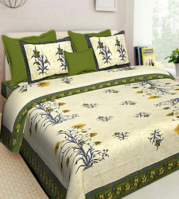 Livingkart Cotton King Flat 350 TC Printed Bedsheet(Pack of 1, Green)