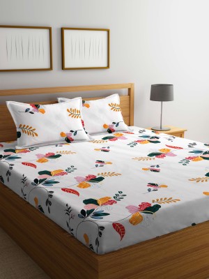 Eric London 144 TC Microfiber Double Floral Flat Bedsheet(Pack of 1, White)