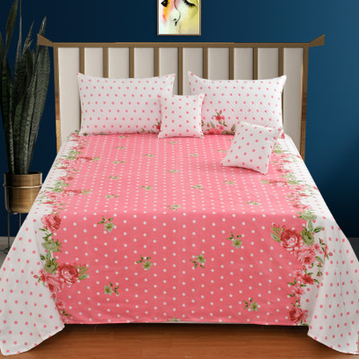 CLOVIS KRAFTS Cotton King Flat 300 TC Printed Bedsheet(Pack of 1, PINKDOT)