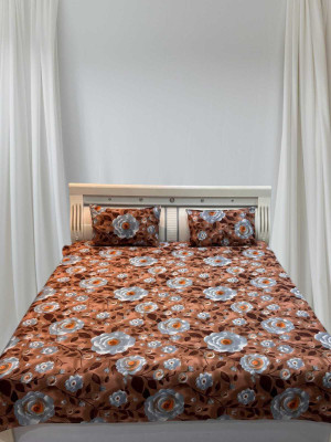 Cotton bedsheet Cotton King Flat 240 TC 3D Printed Bedsheet(Pack of 1, MULTICOLOUR BEDSHEET 2 PILLOW COVER)