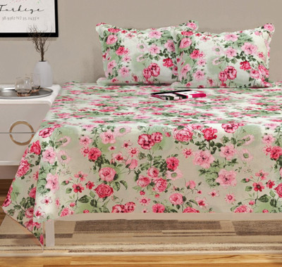 VAS COLLECTIONS Cotton King Flat 180 TC Floral Bedsheet(Pack of 1, Minty-Green)