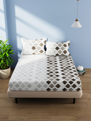 Bianca Cotton Double Flat 144 TC Abstract Bedsheet(Pack of 1, IVORY/BROWN)