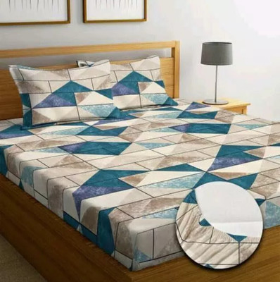 asha traders Cotton King Fitted (Elastic) 240182 TC Geometric Bedsheet(Pack of 1, Green)