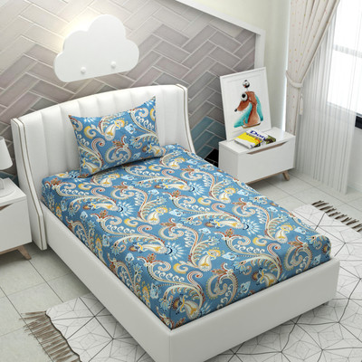 Apala 240 TC Microfiber Single Printed Flat Bedsheet(Pack of 1, Blue)