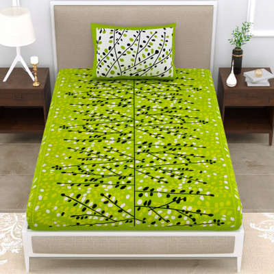 KOUNDAL Cotton Single Flat 144 TC Jaipuri Prints Bedsheet(Pack of 1, PARROT GREEN)