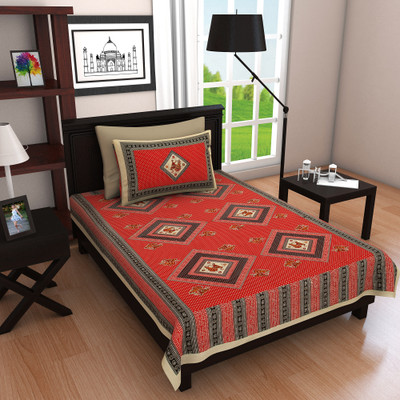 Ubania Collection Cotton Single Flat 104 TC Printed Bedsheet(Pack of 1, Red)