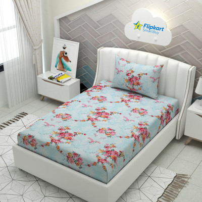 Flipkart SmartBuy 280 TC Microfiber Single Floral Flat Bedsheet(Pack of 1, Blue)