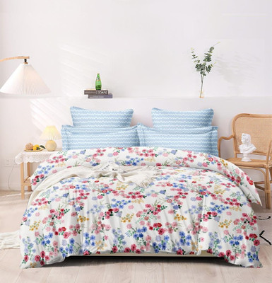 Rvans Creations 240 TC Cotton Single Floral Fitted (Elastic) Bedsheet(Pack of 1, Red)