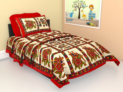 Indian Royal Fashion Cotton Single Flat 140 TC Jaipuri Prints Bedsheet(Pack of 1, Multicolor)