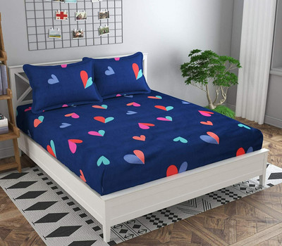 TIB 130 TC Polycotton Double Printed Fitted (Elastic) Bedsheet(Pack of 1, Blue)