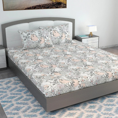 Divine Casa Cotton King Flat 144 TC Floral Bedsheet(Pack of 1, Griffin)