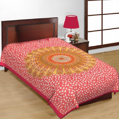 Home@shop Cotton Single Flat 144 TC Jaipuri Prints Bedsheet(Pack of 1, Red)