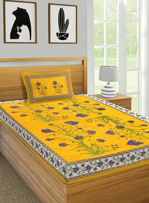 Flipkart SmartBuy Cotton Single Flat 180 TC Jaipuri Prints Bedsheet(Pack of 1, Yellow)