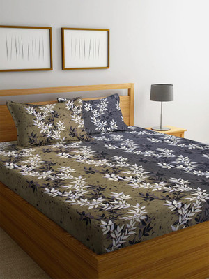 subhani Polycotton Double Flat 300 TC Motifs Bedsheet(Pack of 1, Green, Grey)