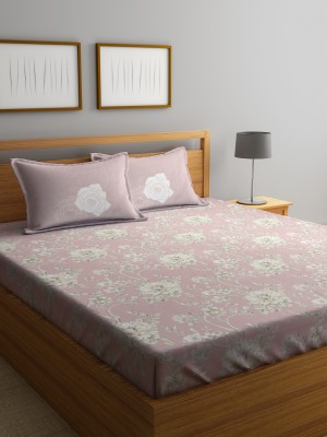 Klotthe 400 TC Cotton Double Printed Fitted (Elastic) Bedsheet(Pack of 1, Pink)