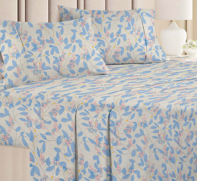 Flipkart SmartBuy Microfiber Double Flat 180 TC Floral Bedsheet(Pack of 1, Light cream)