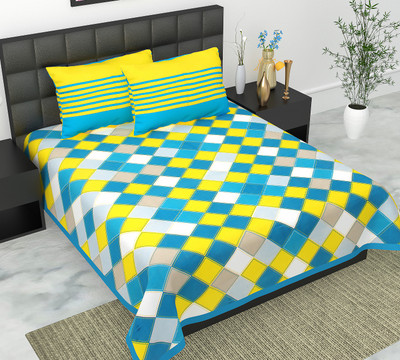 VNV Creation 144 TC Cotton Double Printed Flat Bedsheet(Pack of 1, Multicolor-84, Blue)