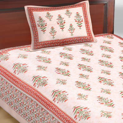 E ELMA 250 TC Cotton Single Jaipuri Prints Flat Bedsheet(Pack of 1, Maroon)
