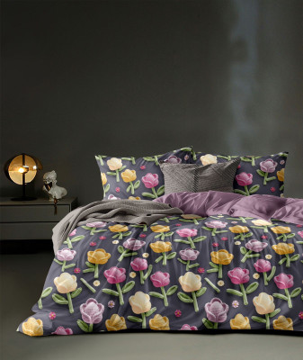 TINDLER KNOTS Cotton Double Flat 200 TC Printed Bedsheet(Pack of 1, PURPLE TULIPS)