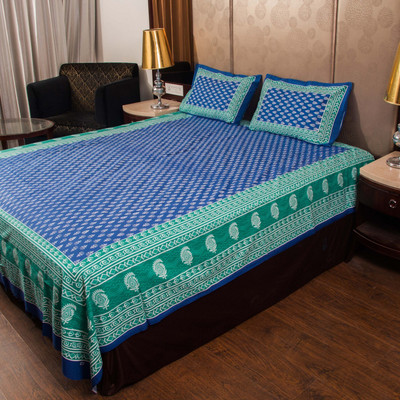 E ELMA Cotton Double Flat 144 TC Jaipuri Prints Bedsheet(Pack of 1, Multicolor)