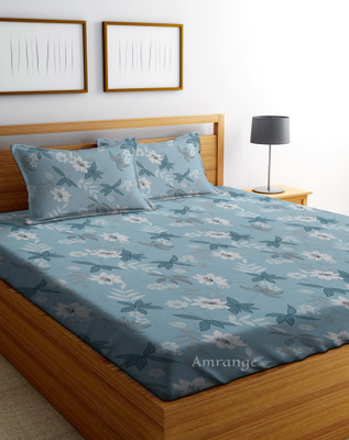 Amrange 210 TC Cotton Double Floral Flat Bedsheet(Pack of 1, Grey)