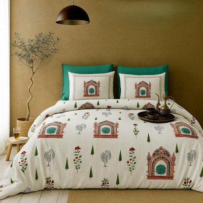 ABODRIC Cotton King Flat 300 TC Printed Bedsheet(Pack of 1, Green)