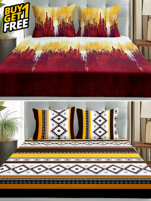 Story@home Microfiber Double Flat 240 TC Printed Bedsheet(Pack of 2, Maroon, Yellow)
