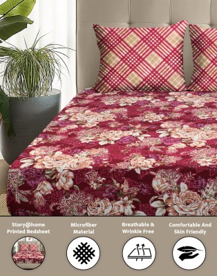 Story@home 180 TC Microfiber Double Printed Flat Bedsheet(Pack of 1, Magenta)