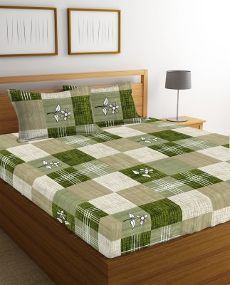 VAS COLLECTIONS 144 TC Microfiber Double Abstract Flat Bedsheet(Pack of 1, Green, Beige, White)