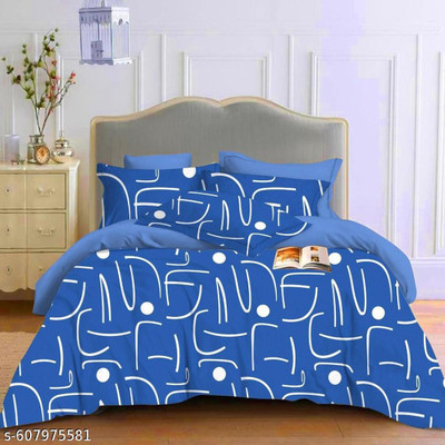 Freehand Cotton Blend Double Flat 270 TC Geometric Bedsheet(Pack of 10, Blue)