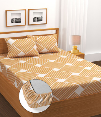 BM Decor Cotton King Fitted (Elastic) 220 TC Geometric Bedsheet(Pack of 1, Multicolor)