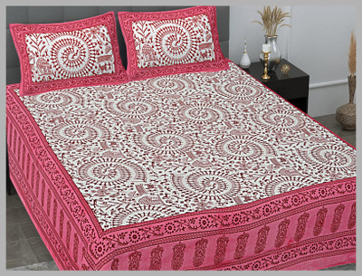 JAIPUR PRINTS Cotton Double Flat 160 TC Jaipuri Prints Bedsheet(Pack of 1, Pink)