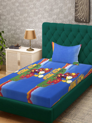 Klotthe 400 TC Cotton Single Printed Flat Bedsheet(Pack of 1, Blue)