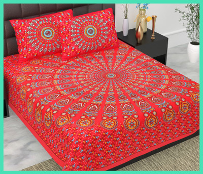 JAIPUR PRINTS Cotton Double Flat 144 TC Jaipuri Prints Bedsheet(Pack of 1, Red)