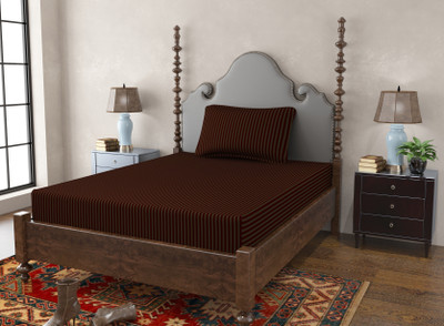 BEVI 280 TC Microfiber Single Striped Flat Bedsheet(Pack of 1, Brown)
