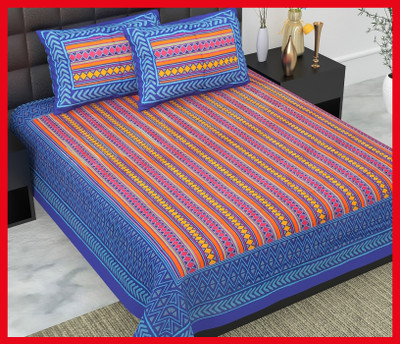 JAIPUR PRINTS Cotton Double Flat 240 TC Jaipuri Prints Bedsheet(Pack of 1, Blue)