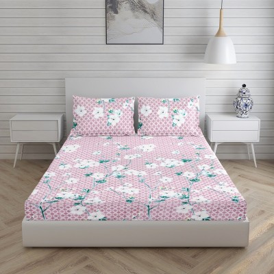 ALSTONIA 220 TC Microfiber King Floral Fitted (Elastic) Bedsheet(Pack of 1, Rose pink)