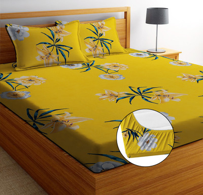 EXFAB 240 TC Cotton Double Printed Fitted (Elastic) Bedsheet(Pack of 1, Multi9)