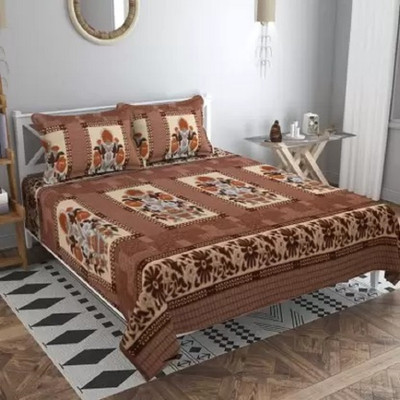PROZONE 210 TC Woolen Double Printed Flat Bedsheet(Pack of 1, Coffee)