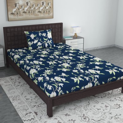 Divine Casa 120 TC Microfiber Single Floral Fitted (Elastic) Bedsheet(Pack of 1, Tawny Olive & Griffin)