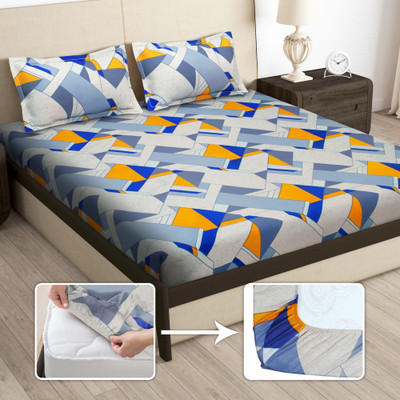 Story@home 180 TC Microfiber Queen Printed Fitted (Elastic) Bedsheet(Pack of 1, Yellow)