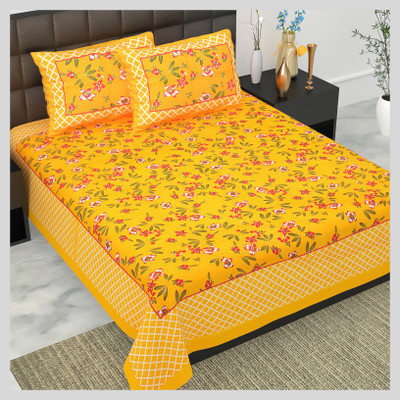 JAIPUR PRINTS 160 TC Cotton Double Jaipuri Prints Flat Bedsheet(Pack of 1, Yellow)