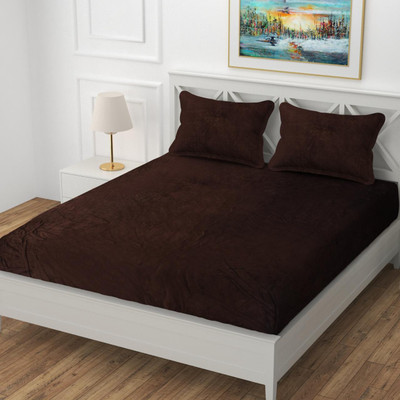 Prosperous Microfiber King Fitted (Elastic) 250 TC Solid Bedsheet(Pack of 1, Brown)