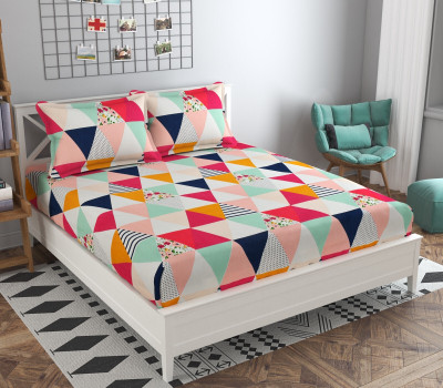 Dahlia 200 TC Polycotton Double Printed Fitted (Elastic) Bedsheet(Pack of 1, Maroon)