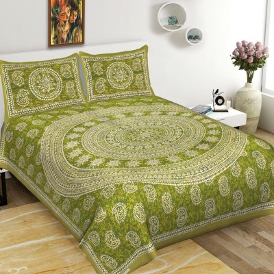 DHAKAD 280 TC Cotton King Jaipuri Prints Flat Bedsheet(Pack of 1, Green)