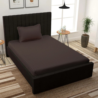 roman 300 TC Cotton Single Striped Fitted (Elastic) Bedsheet(Pack of 1, COFFEE)