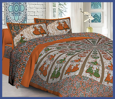 BedZone Cotton Double Flat 240 TC Jaipuri Prints Bedsheet(Pack of 1, Brown)