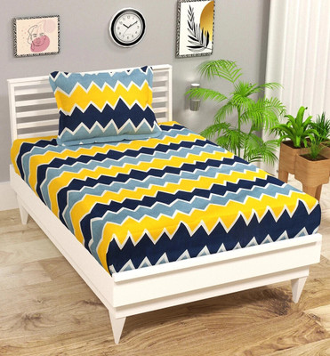 VAS COLLECTIONS 160 TC Cotton Single Printed Flat Bedsheet(Pack of 1, Yellow, Blue)